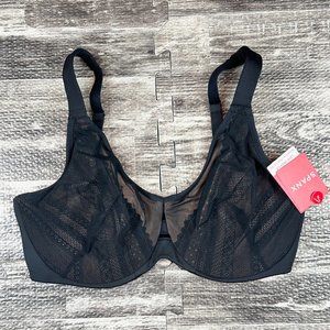 Spanx Low Profile Illusion Lace Minimizer Bra Wired Very Black/Champagne NWT
